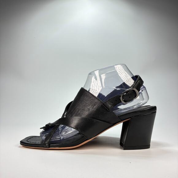 Bernardo Black Leather Adjustable Ankle Strap Block Heel Sandal Womens Size 9.5M - Picture 4 of 10